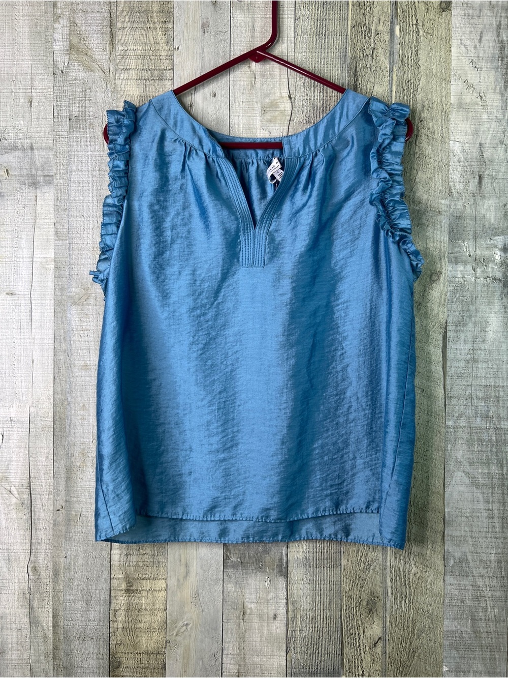 Current Air Small Ruffle Sleeveless Blue Tunic With A Notched V-Neck